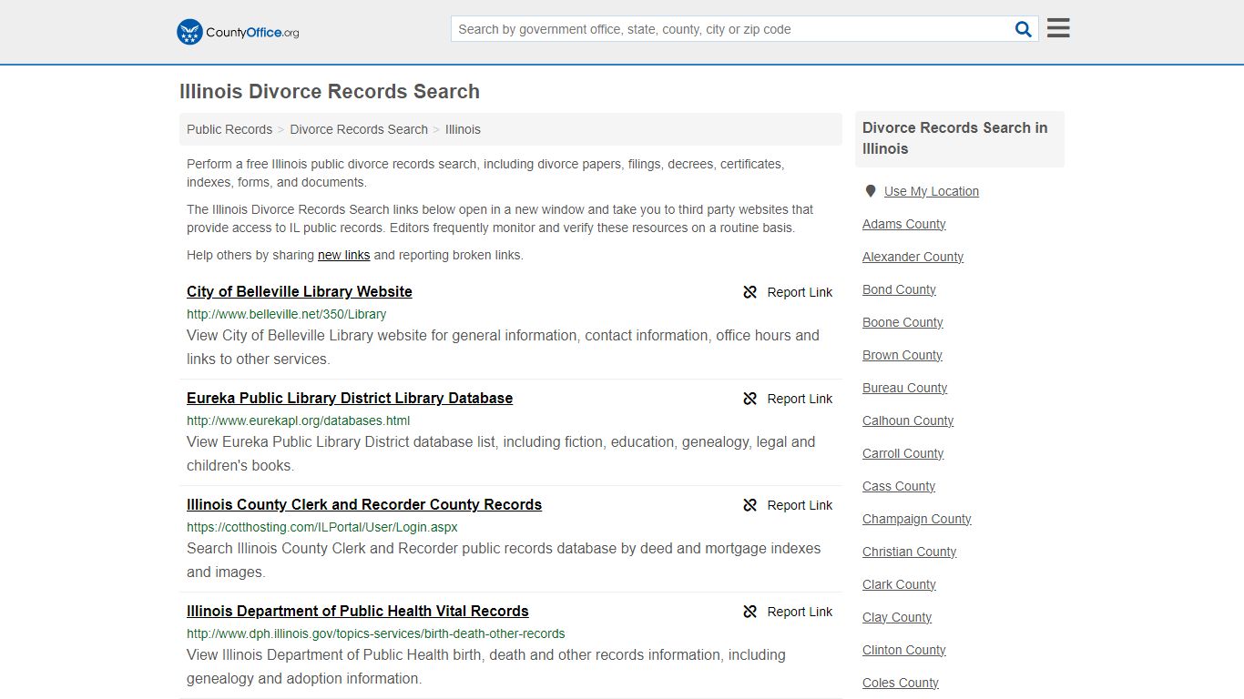 Illinois Divorce Records Search - County Office